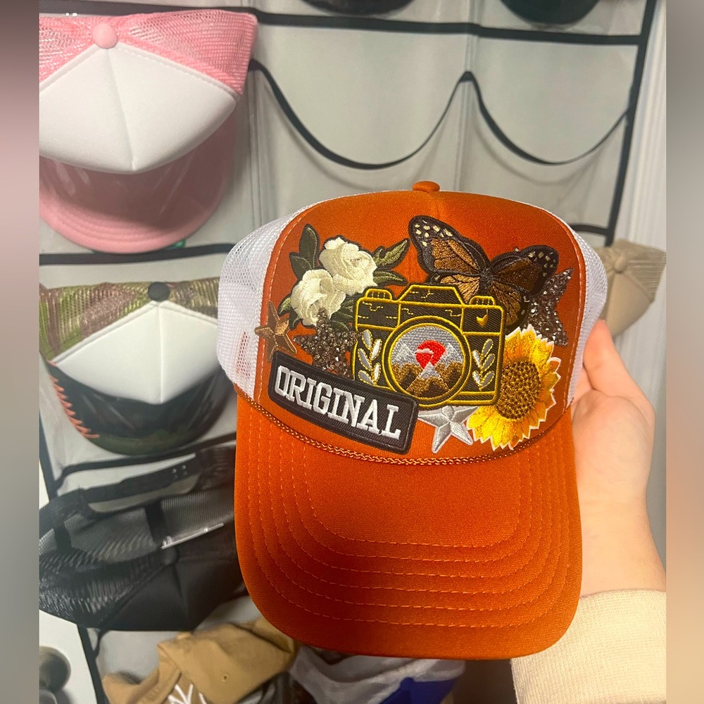 Burnt Orange Trucker Hat with Embroidery